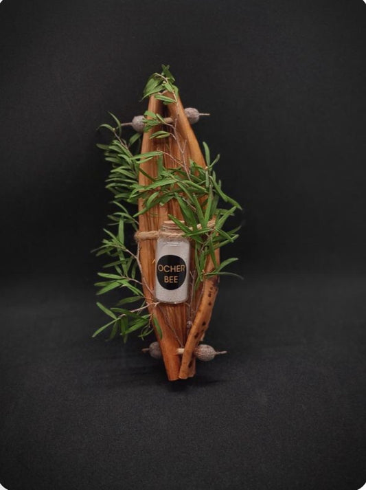 2 x Sacred Ochres, Plus Palm Frond Coolamon, Golden Sun & Moonlight White, Refined, Real, Ready for your personal use, Art, cultural nature connection, first nations, respect.