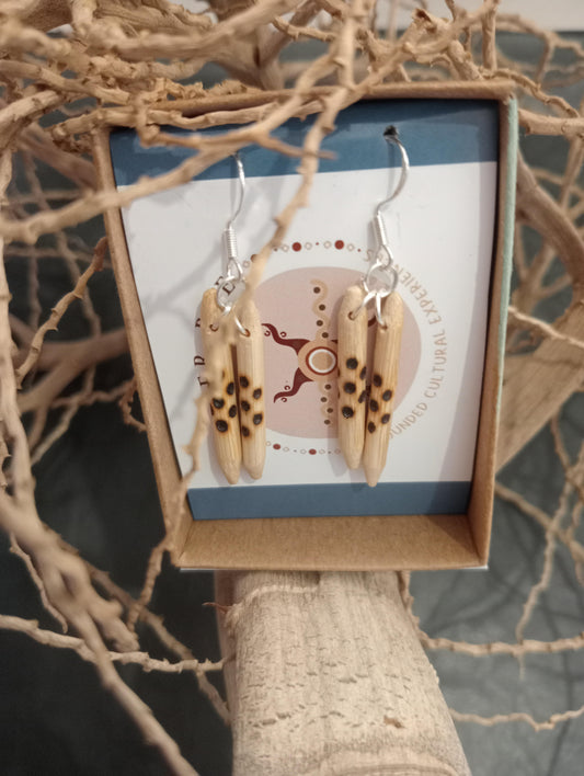 Raw Wood Nature Spirit Clapstick Mini Earrings... Stirrling Silver Hook