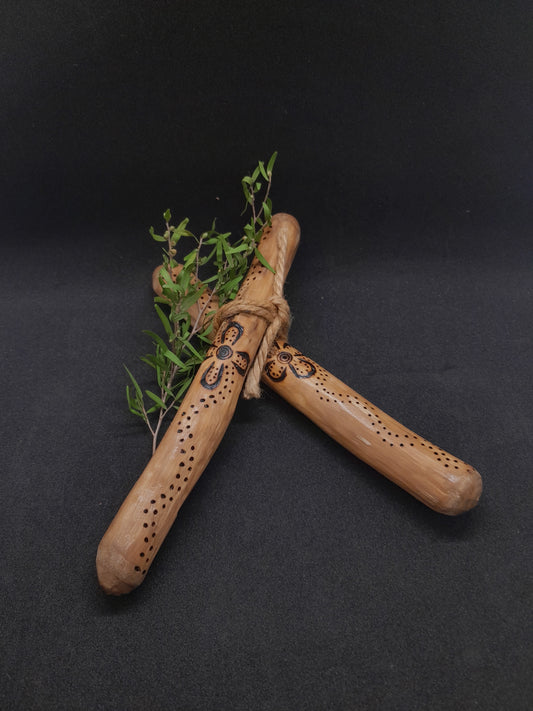 Clap Sticks - Hand Crafted Hand Burnt Wood design. First Nations, Art, Indigenous, Aboriginal,